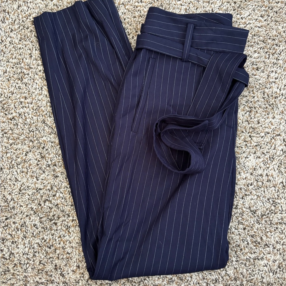 Women’s Navy Pinstripe Pants with Tie